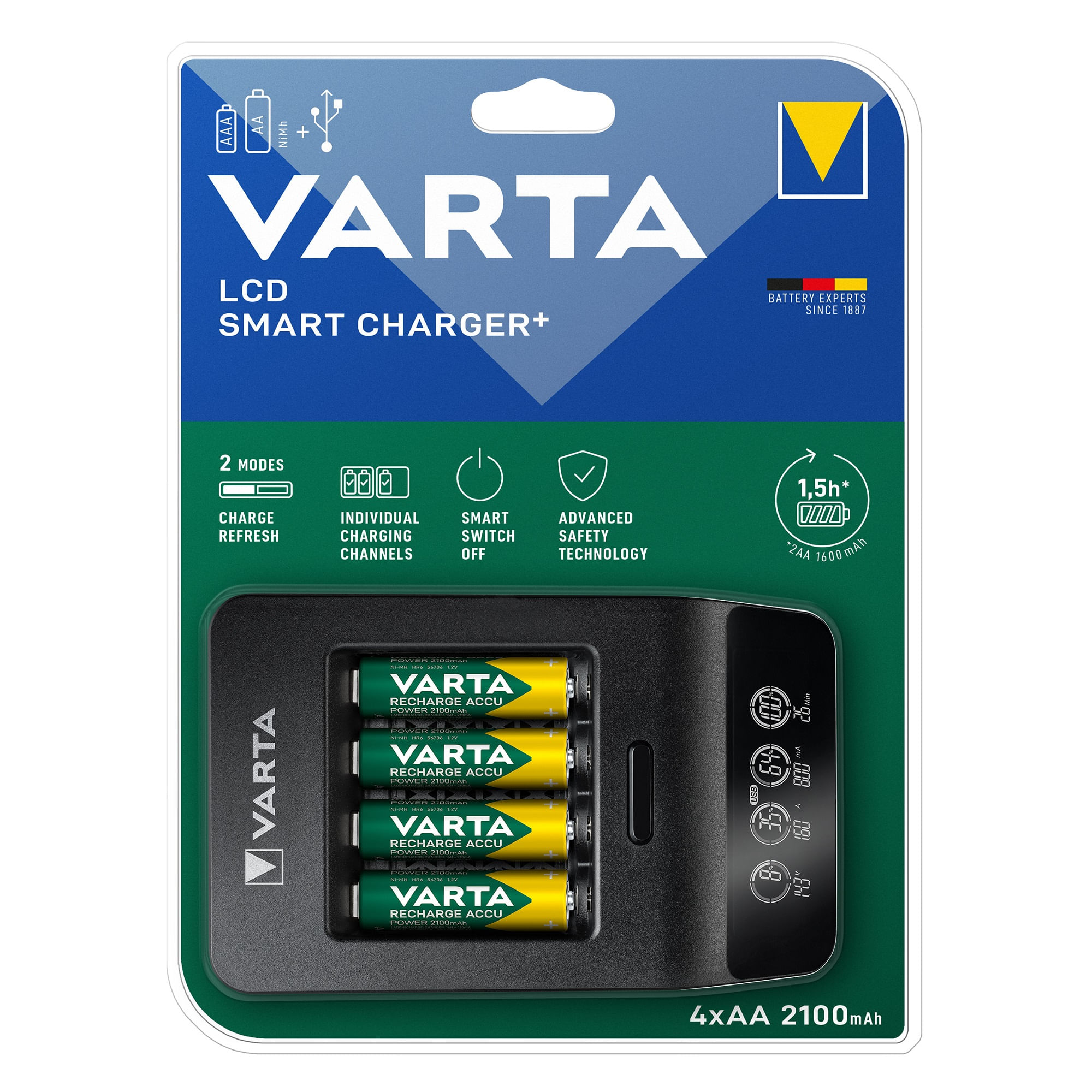 Varta Kit Incarcator Baterii Reincarcabile cu 4 x AA R6 2100mAh